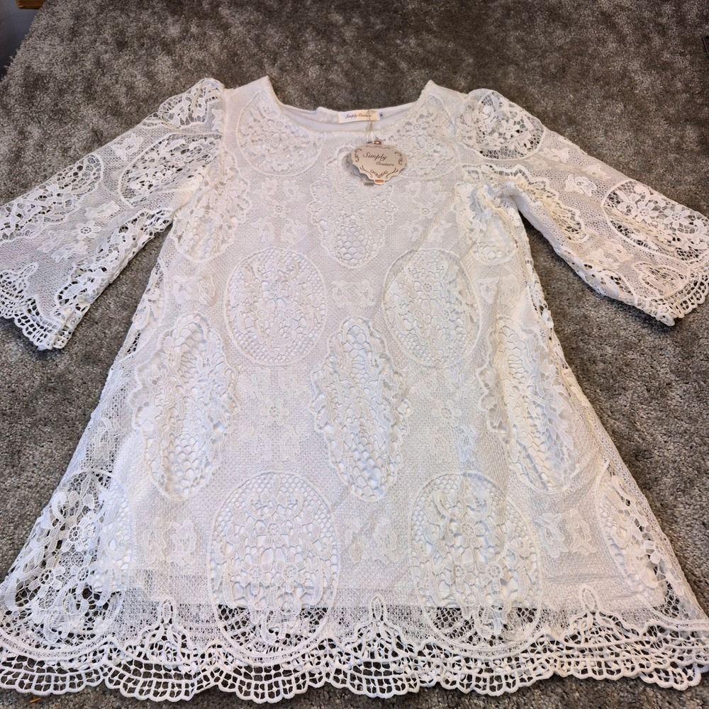 Simply Couture White‎ Lace Boho Bell Sleeve Dress Womens Medium NWT